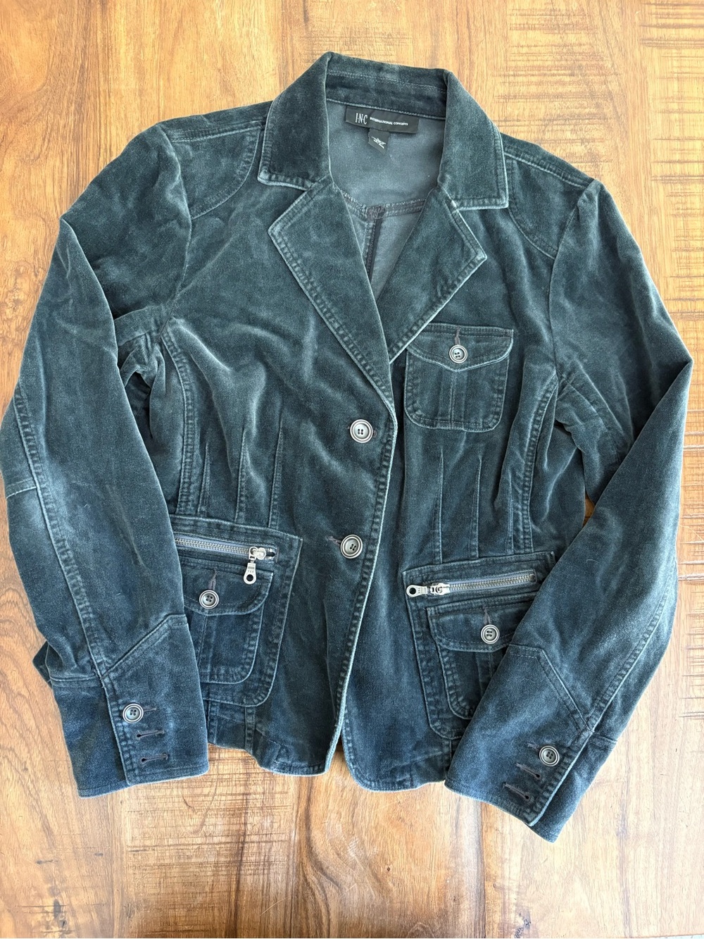 INC International Concepts Deep Gray-Blue Velvet Blazer Jacket - Picture 1 of 8